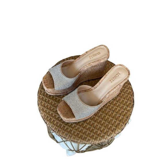 Schutz Women's Crystal Embellishments Open Toe Wedge Heels Sandal Size 11B - Picture 6 of 8